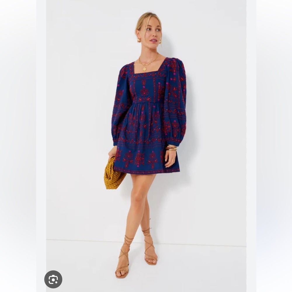 Sea New York Navy and Red Embroidered Dress